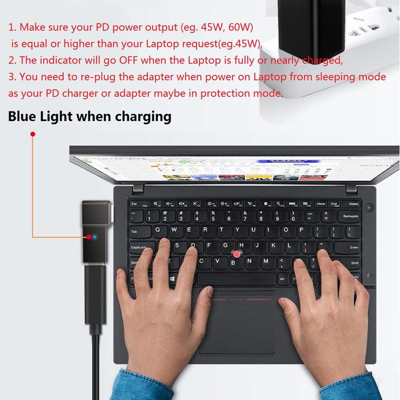 USB C Female Input to Slim Tip Rectangle Power PD Charge Converter for Thinkpad Series E440 E450 E550 E560 T430 T440 T440S X250 L460,for Lenovo Yoga Series (2) 2