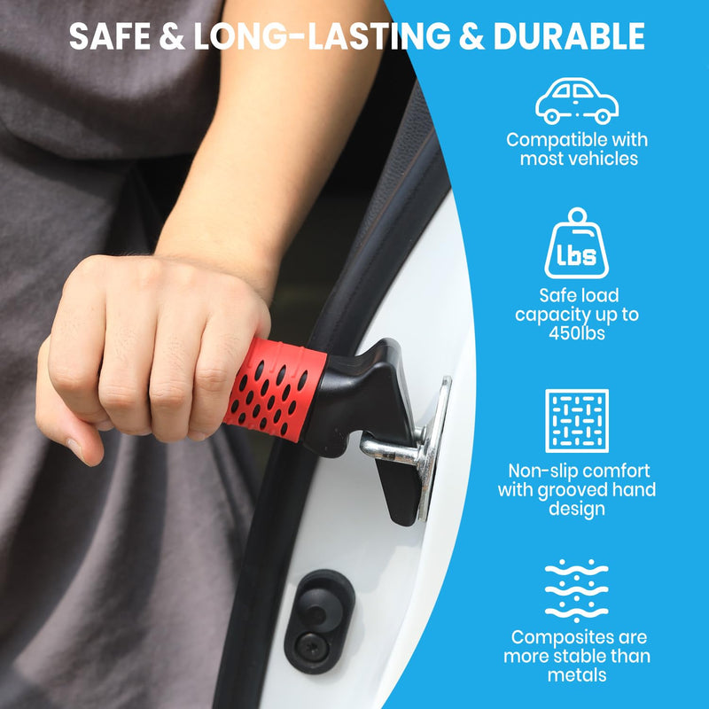 Car Door Handle for Elderly, Car Handle Assist Support Handle, Portable Elderly Assistance Mobility Aids for Getting Out of Car, Auto Grab Cane for Seniors and Handicapped, Red 1 Pack