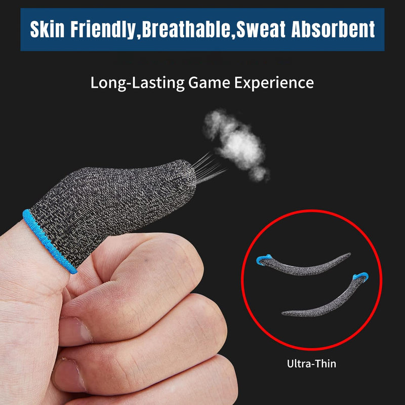 6 Pack Finger Sleeves for Gaming,Finger Sleeves Compatible with All Touchscreen Devices Smooth Feel Anti-Sweat Extremely Thin Blue Edge