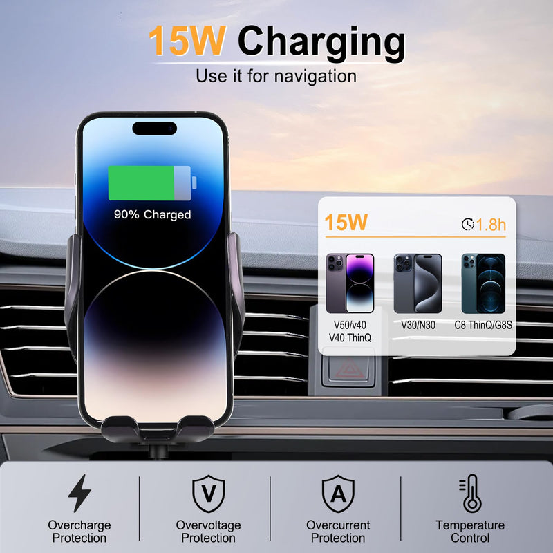 LivTee Wireless Car Charger Mount, Automatic Clamping Mount, 15W Fast Wireless Charging Car Phone Holder, Universal for All Mobile Phones, Fit for iPhone, Fit for Samsung Galaxy, Car Accessories