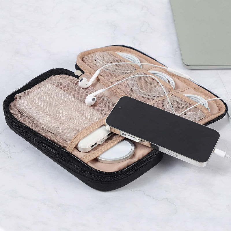 FINDCOZY Travel Cord Electronic Organizer, Electronic Accessories Double Layer Case, Travel Essentials for Cable, Charger, Phone, Hard Drive, USB, SD Card, AirPod, Black