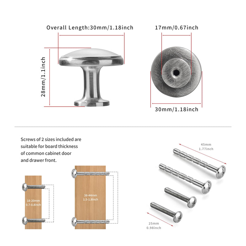10 Pack Brushed Nickel Cabinet Knobs Drawer Knob Kitchen Hardware - Single Hole Cabinet Knobs Kitchen Cabinet Pulls for Closet Wardrobe Dresser Cupboard 10