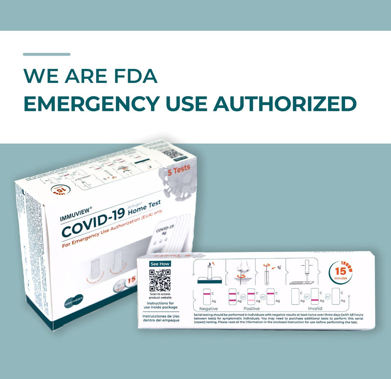 COVID-19 Antigen Home Test, FDA EUA At-Home Self Test, Non-invasive Nasal Swab, Easy to Use & Results Within 15 Minutes (1 Pack, 5 Tests Total)