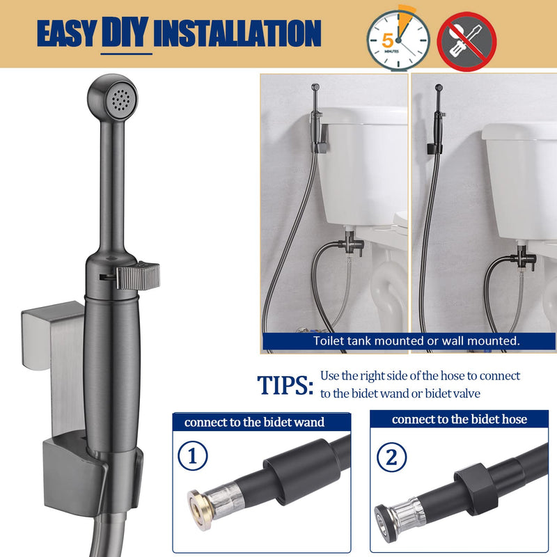 SonTiy Handheld Bidet Toilet Sprayer Gunmetal, Cloth Diaper Sprayer Bathroom Hand Held Jet Spray Bidet Attachment for Toilet with Adjustable Pressure Control, Solid Brass, 7.2" Bidet Wand ‎Black Stainless