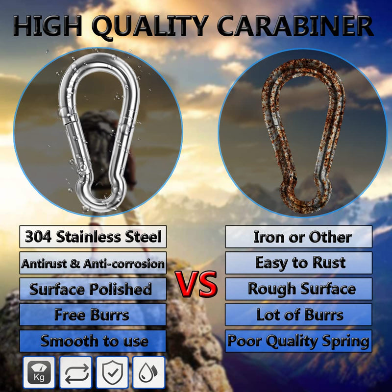 Spring Snap Hooks, 304 Stainless Steel Metal Clip Heavy Duty Rope Connector Small Snap Clamp Key Chain Link Buckle for Hammock Swing Set Outdoor Travel Camping Fishing Hiking 1.97inches(m5)-24pcs