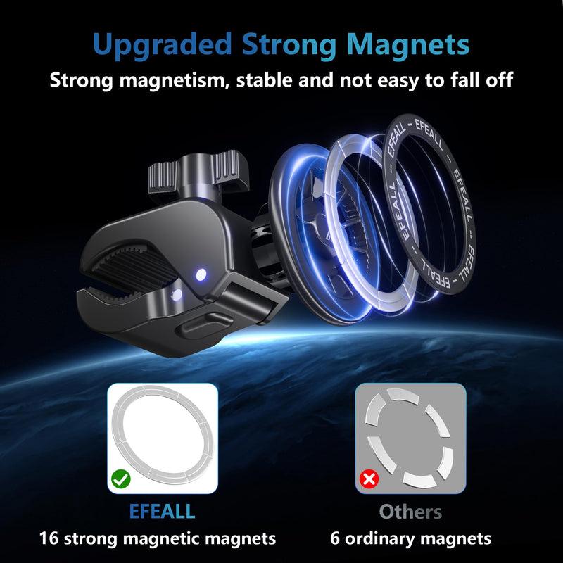 Magnetic Phone Holder, Strong Magnet Bike Phone Mount with Two Metal Rings, for Indoor Gym Equipment(Compatible with Peloton Bike)/Stroller/Treadmill, for MagSafe iPhone Samsung and All Phone Black