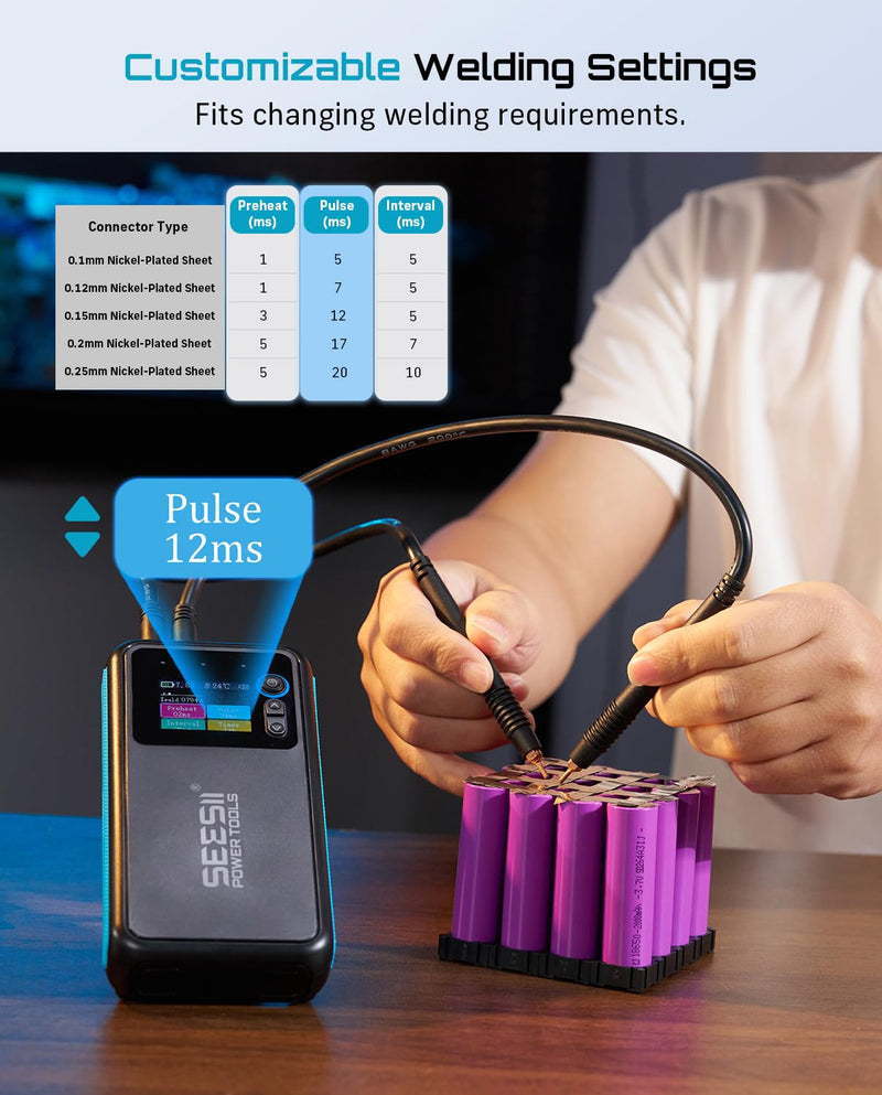 SEESII Battery Spot Welder: Continuous Welding Function, 8.0Ah Rechargeable Capacity, Portable Spot Welder with Visual Display, Perfect for DIY/Repairs Blue