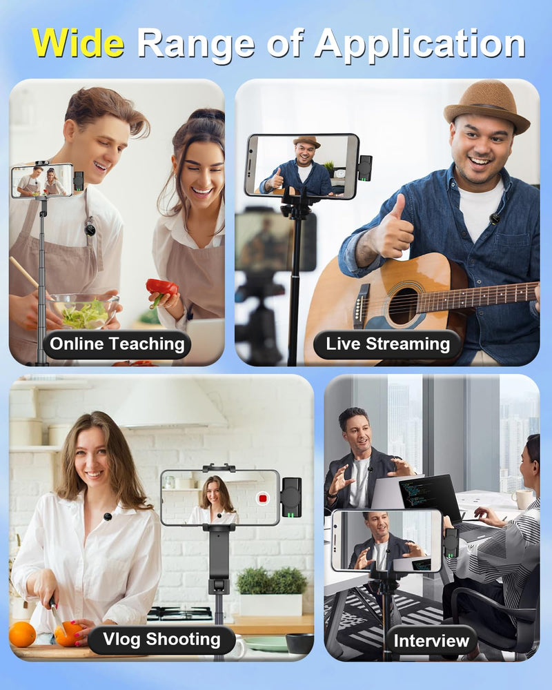 J7 Wireless Lavalier Microphone for iPhone, iPad and Android(Lightning/USB C), Mini Microphones 30 H Battery Life, 2 Pack Round Mini Mics for Video Recording YouTube TikTok Content Creator Black Mic for USB C + Charging Case