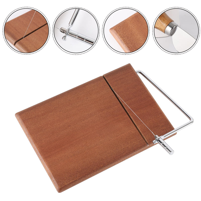 YLOLUL Replaceable Wire Cheese Slicer with Board Tightness Adjustable Cheese Slicer Wood Cheese Cutter and Cutting Board 9-1/2"x6-5/8" with 4pcs Knives Set for Block Cheese, Easy to Replace Acacia Wood