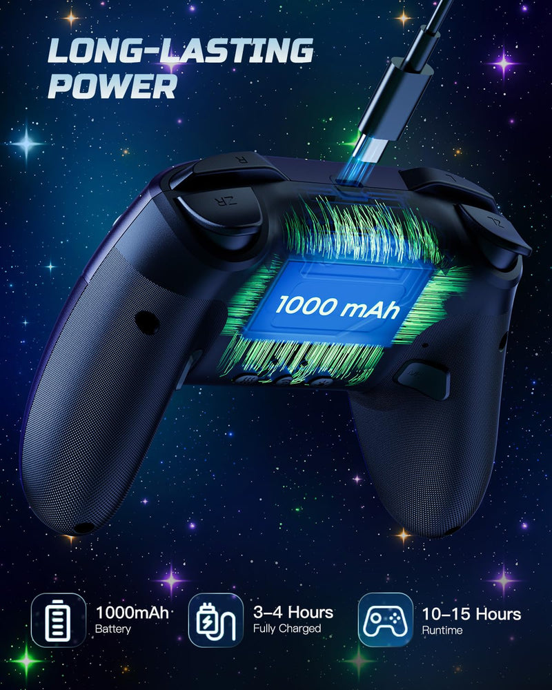 Switch Controller, LED Star Wireless Pro Controller Compatible with Switch/Lite/OLED, Multi-Platform Windows PC/IOS/Android Controller with 9 Colors RGB Light/Programmabele/Vibration/Turbo/Wakeup