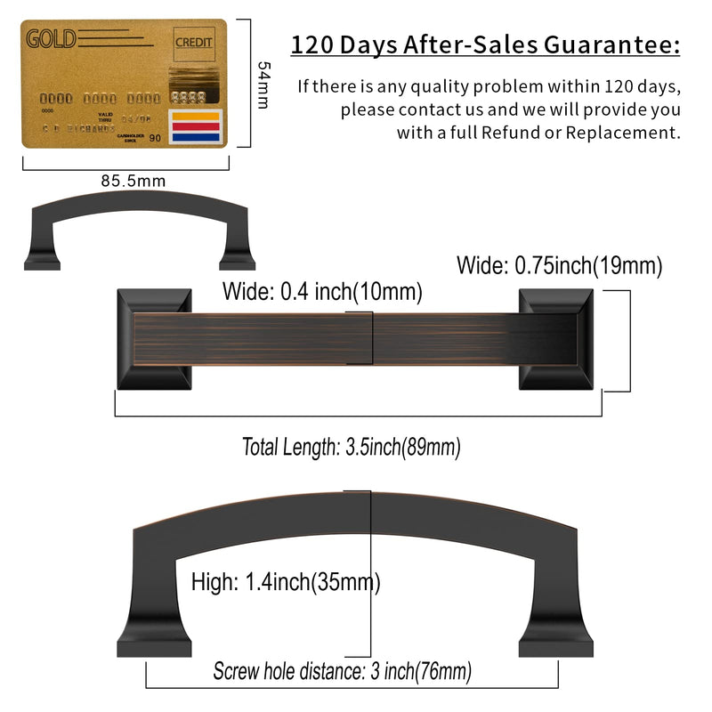 Amerdeco 10 Pack Oil Rubbed Bronze 3 Inch(76mm) Hole Centers Kitchen Cabinet Pulls Cabinet Hardware Kitchen Handles for Cabinets Cupboard Handles Drawer Pulls ZH0009ORB 3"/76MM Hole Center
