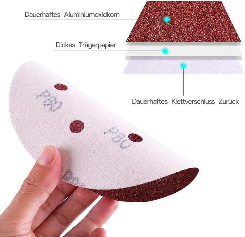 Pack of 100 Sandpaper 125 mm, Professional Random Orbital Sandpaper Set for 125 mm 8 Hole Sanding Discs with 60/80/100/120/180/240/320 Grit for Wood, Metal and Paint red 80 1D-DPMI-40M8