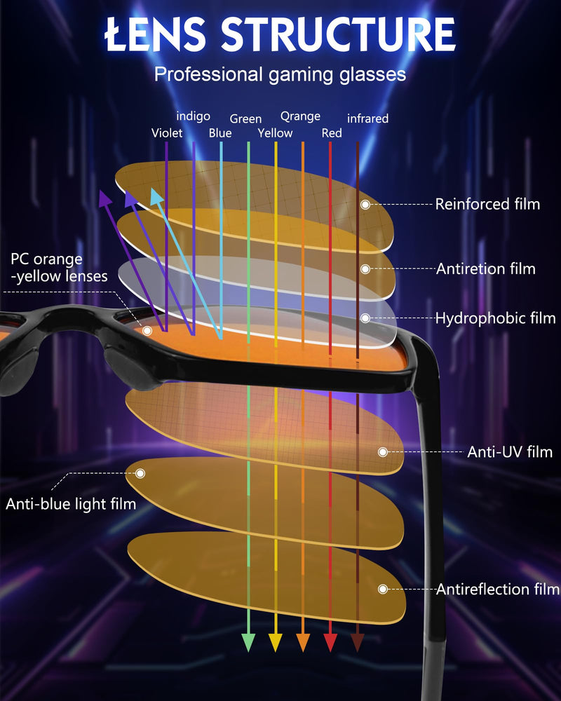 Blue Light Blocking Glasses Gaming- Filtering Computer Gaming Screen/TV/Phone UV Blue Ray Black Dark-orange