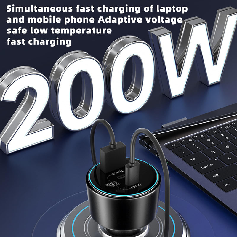 USB C Car Charger Fast Charging 200W, Dual PD 100W Type C Car Charger, PD3.0/QC4.0/PPS Cigarette Lighter Adapter for Phone 15/14/13/12, Galaxy S22/S21 Ultra, MacBook, Laptop etc