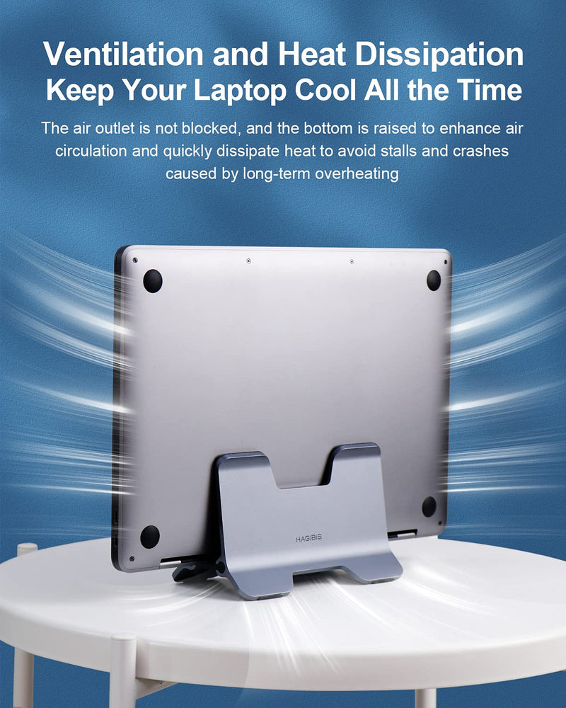 Hagibis Vertical Laptop Stand Desktop for Desk Gravity Locking Holder Dock Save Space Improves Airflow for MacBook Pro, Mac mini, Surface, HP, Dell, Chrome Book (Grey Alloy) Grey Alloy