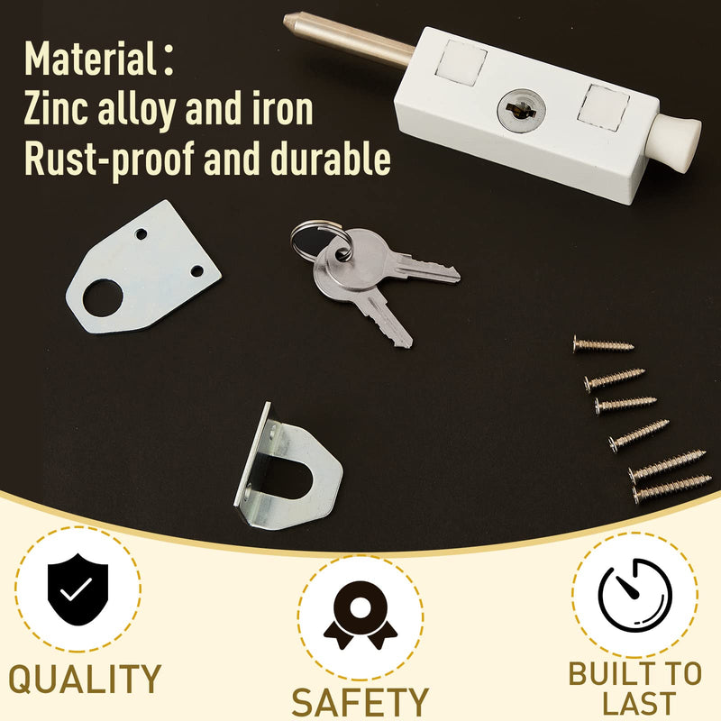 Dunzy 2 Pieces Sliding Door Lock Rectangle Patio Door Lock Keyed for Glass Hinged Security Bar Steel Bolt Zinc Alloy Iron Portable to Prevent Sliding