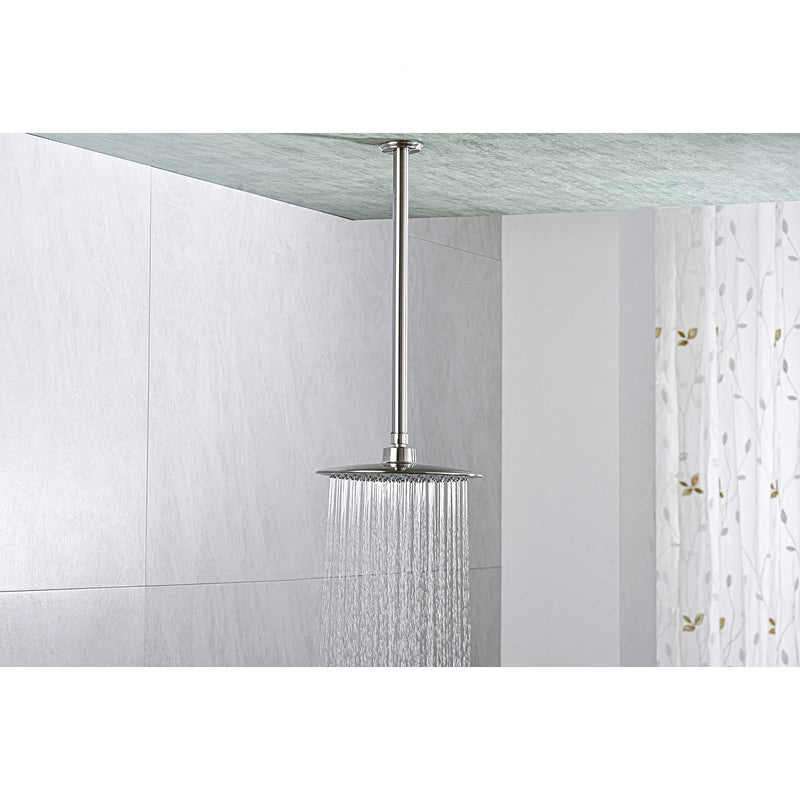 16 Inch Shower Arm and Flange Brushed Nickel, Ceiling Mounted Shower Arm for Rain Shower Head 16 Inches