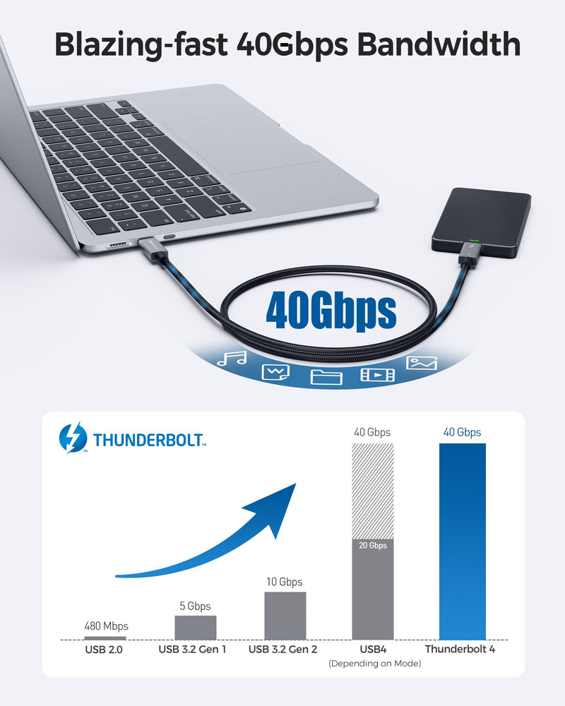 Cable Matters [Intel Certified] Braided 40Gbps Thunderbolt 4 Cable 3.3ft Black, with 240W Charging Power Delivery and 8K Video - Fully Compatible with Thunderbolt 3, USB 4 for Apple MacBook Pro, iMac 3.3 ft