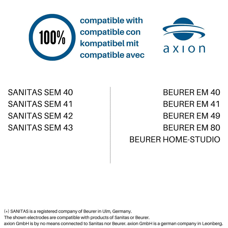 Mixed set of 12 TENS EMS electrode pads with push button - compatible with TENS devices & EMS trainers from Sanitas (like SEM 40.41) & Beurer (like EM 40.41) | Reusable | certified Axion medical device
