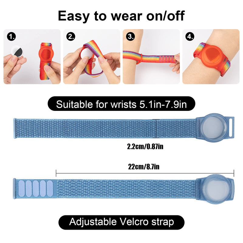 Kids Wristband Compatible with Apple AirTag, Protective Case for Air Tag GPS Tracker Holder with Nylon Bracelet, Adjustable Anti Lost Watch Band for Toddler Child Elder(Pink&Blue) Pink & Blue