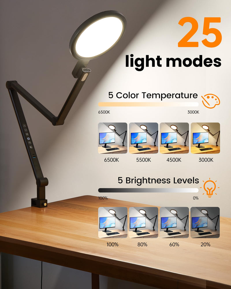 Video Conference Lighting for Computer, Adjustable 5 Color Temperature 5 Brightness, Dimmable LED Desk Ring Light for Video Calls, Zoom Lighting with Memory & Timer Func,CRI 97