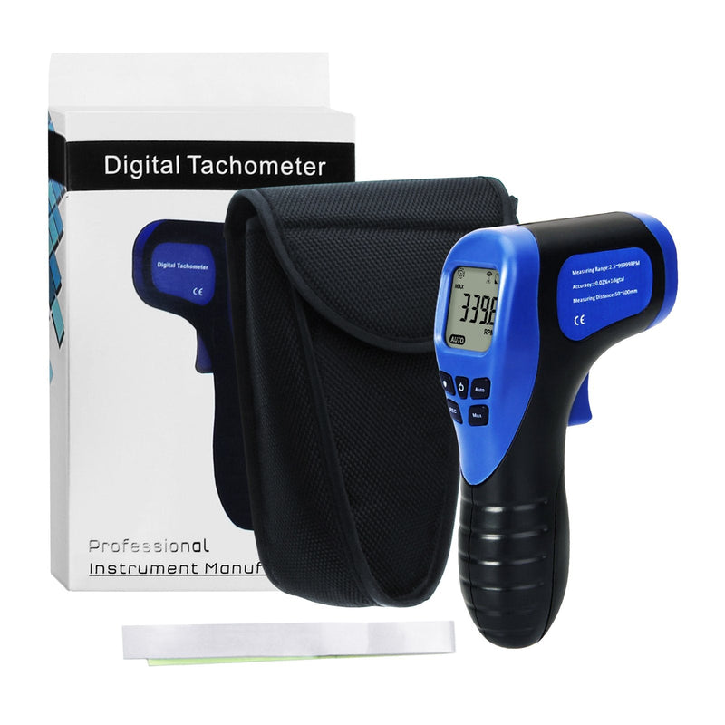 Handheld Digital Laser Non-Contact Tachometer, 2.5-99999 RPM, Record (60 Data) / MAX/MIN/AVG Function, ± 0.02% + 1 Digtal Accuracy, Tachometer Tach. Meter display Portable tachometer