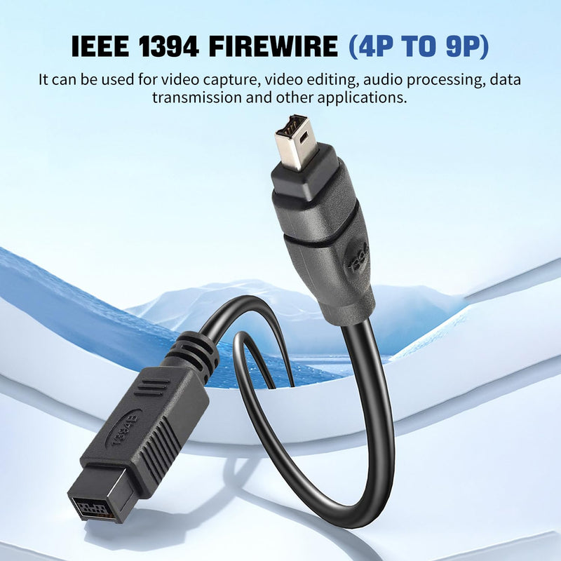 LBSC FireWire 800 to 400 9 Pin to 4 Pin Cable 6FT, DV to Firewire Cables IEEE 1394 Firewire 800 9-pin/6-pin Cable for Mac Pro, MacBook Pro, Mac Mini, iMac PC, Digital Cameras, SLR, Printer