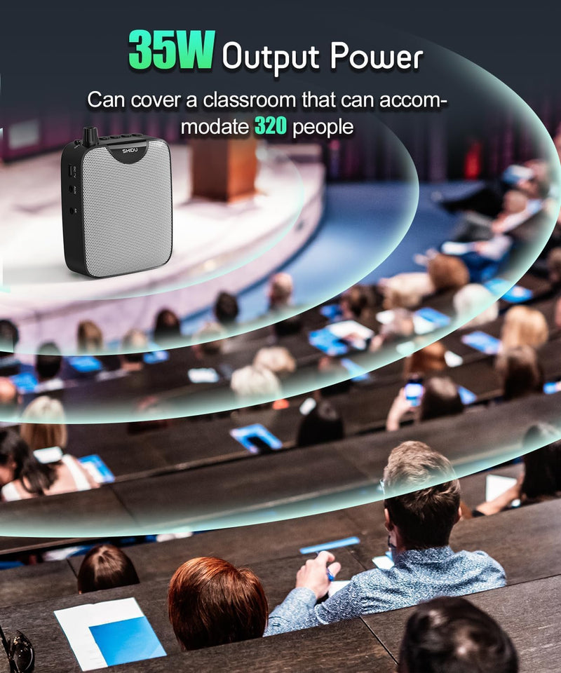 SHIDU 35W Power Voice Amplifier with Bluetooth Wireless Lavalier Microphone, Portable Teacher Mic with Speaker Personal Clip On Microphone System for Teacher Meeting Training-M500 (Black) Black