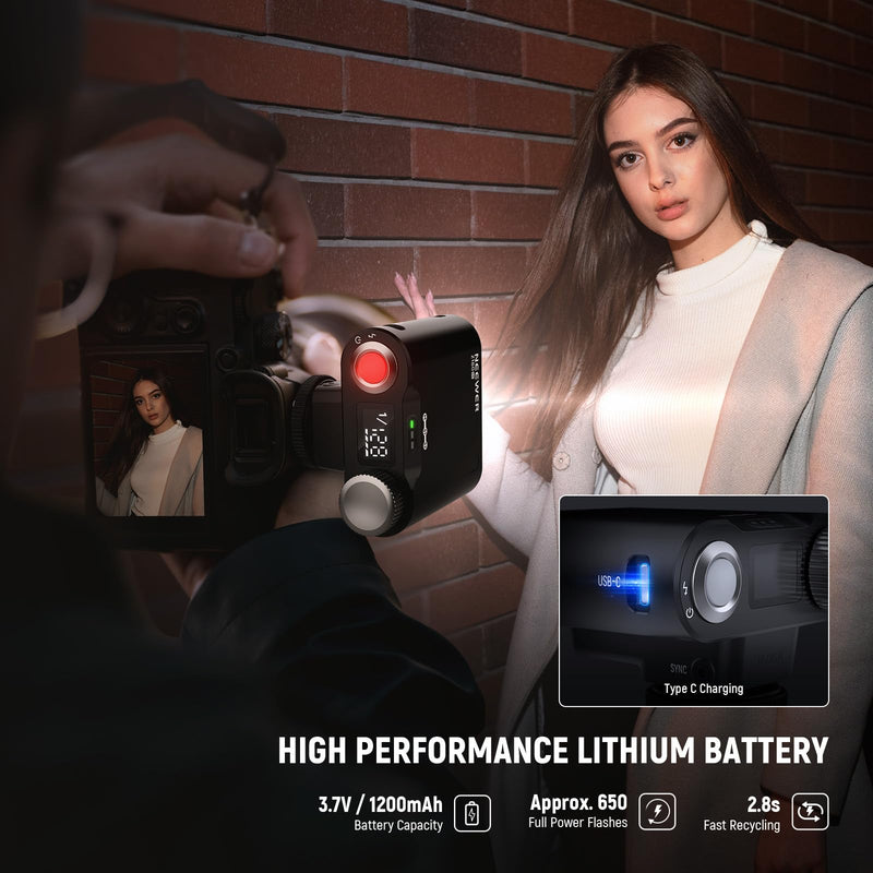 NEEWER Z160 SE Camera Flash, 20Ws GN15 6000±200K Speedlight, Manual 1/1-1/128 Power & S1/S2 Mode 3.7V/1200mAh Battery 650 Full Power Studio Light, Compatible with Canon Nikon Sony Fuji Olympus Cameras