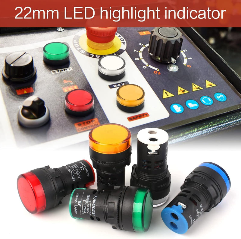 Ticeed Pack of 15 LED indicator lights 22 mm indicator light 36-230 V LED flush panel mount white yellow red blue green signal lamp indicator light lamp dashboard for telecommunications tool