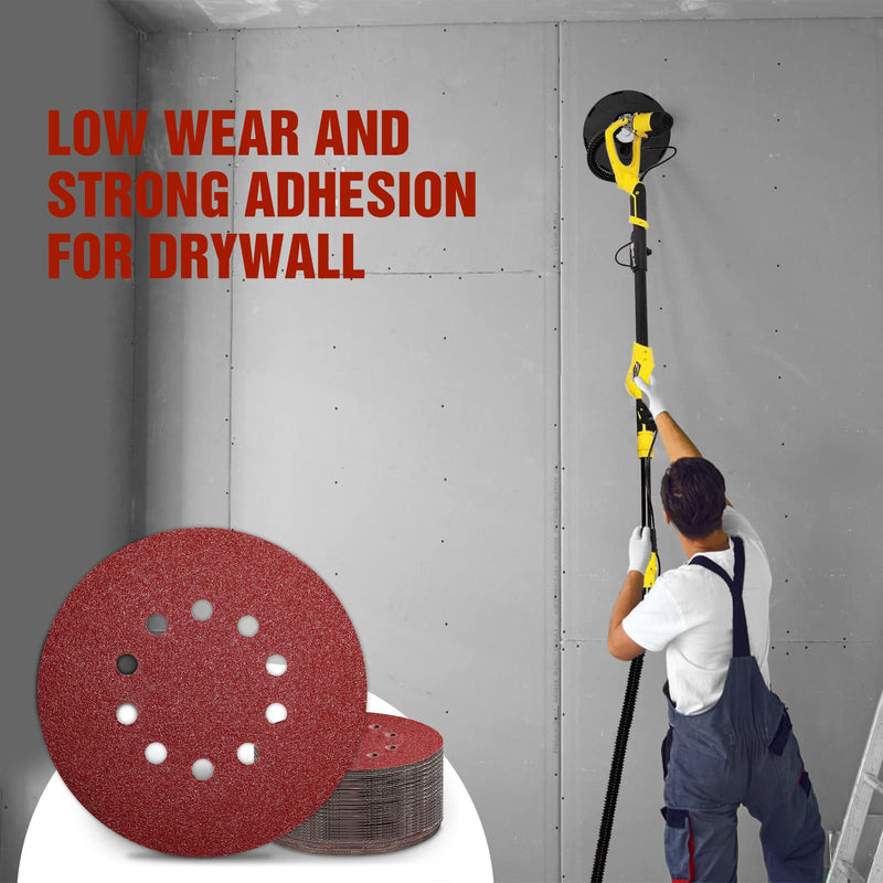 KONGMING Pack of 25 sandpaper 225 mm Velcro sanding discs 225 mm grit P40 10 holes in red for drywall sander eccentric sander sanding giraffe 40 25.0