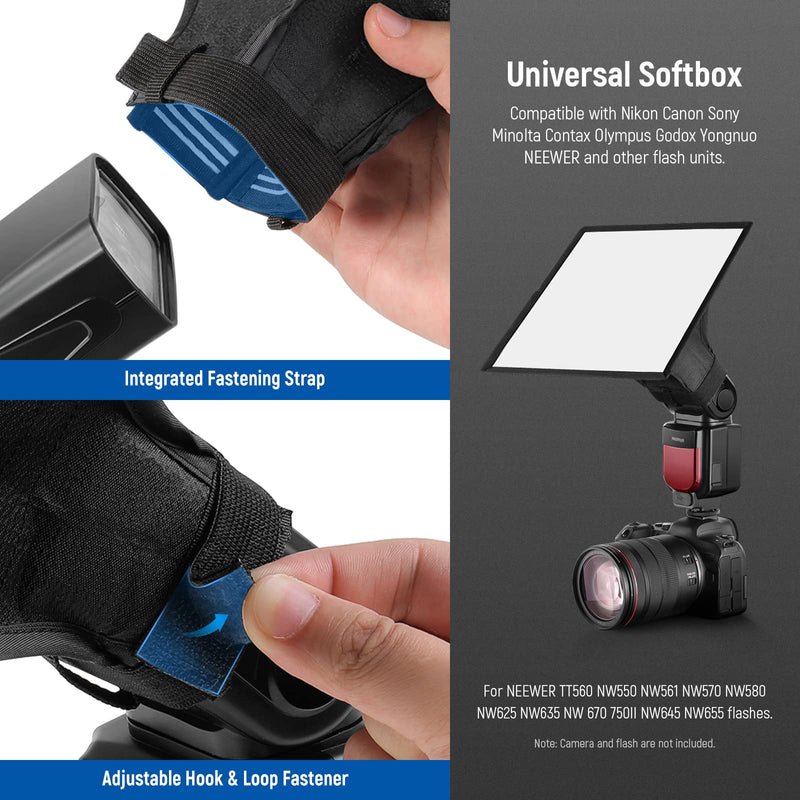 NEEWER Flash Diffuser Light Softbox 9" x 7", Universal, Collapsible with Storage Pouch Compatible with Canon Nikon Sony Godox Yongnuo NEEWER speedlight 9x7 inches
