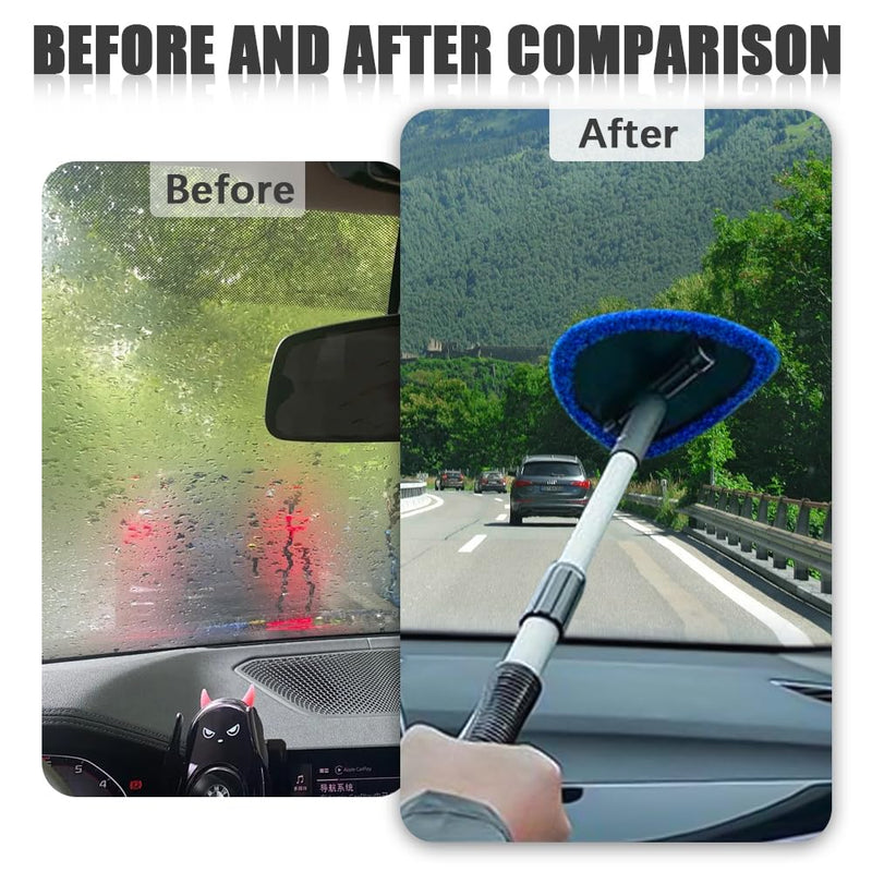 Windshield Inside Cleaner 6PCS,Car Windshield Cleaning Tool,Inside Windshield Cleaner Tool,Car Window Cleaner with Extendable Handle,Car Clean Kit(Blue Triangle) Blue-Triangle One Size