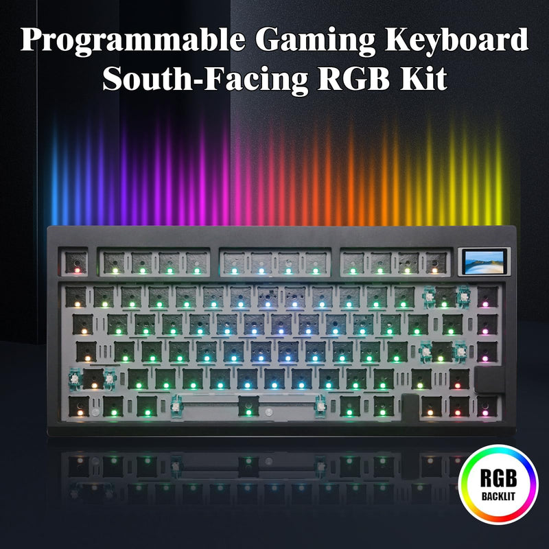 GMK81 75% Keyboard Kit,Hot Swap Bluetooth/2.4G Wireless/Type-C Tri-Mode RGB Mechanical Keyboard with TFT-LCD Screen PCB Gasket VIA Programmable Customized Barebones TKL Gaming DIY Kit (Black) Black+Display