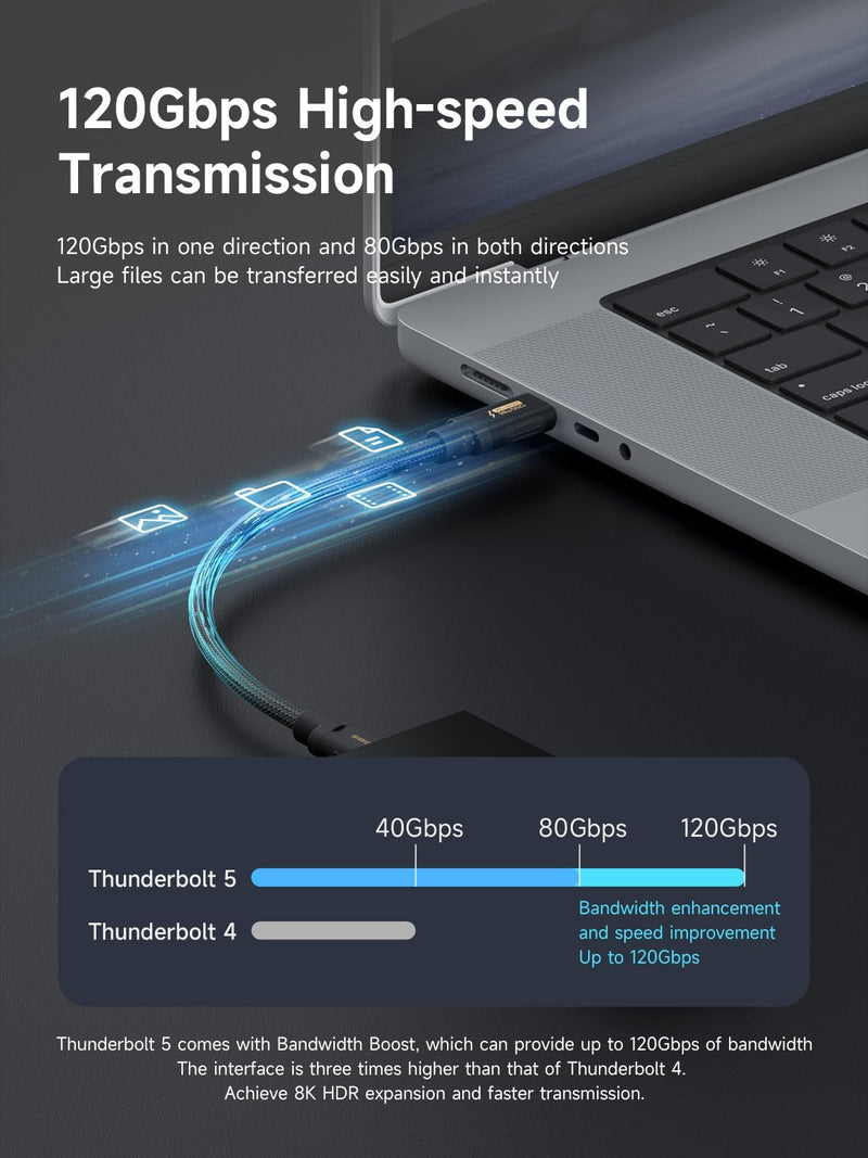 Hagibis Thunderbolt 5 Cable (Intel Certified), 120Gbps Data Transfer, 240W Fast Charging, 16K@60Hz Display USB-C Cable, Compatible Thunderbolt 4/3, USB4/3, for iPhone 17/16/15, MacBook,(3.3ft) 3.3ft