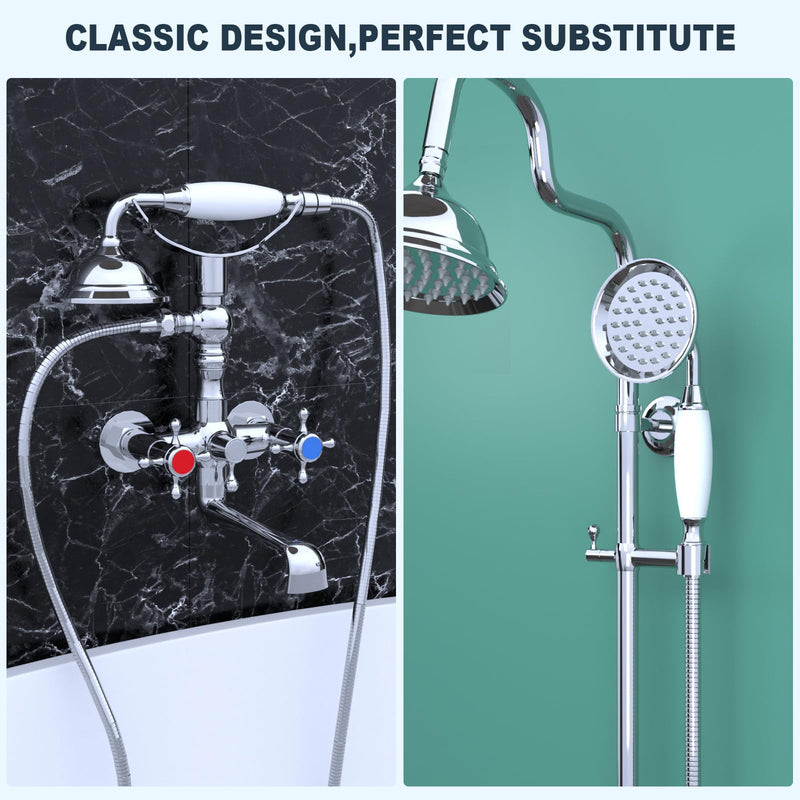 ENGA Vintage Hand-held Shower Rain Sprayer Telephone Shaped Ceramic Shower Head with 59 Inch Hose for Bathroom (Chrome Finish) Chrome Finish
