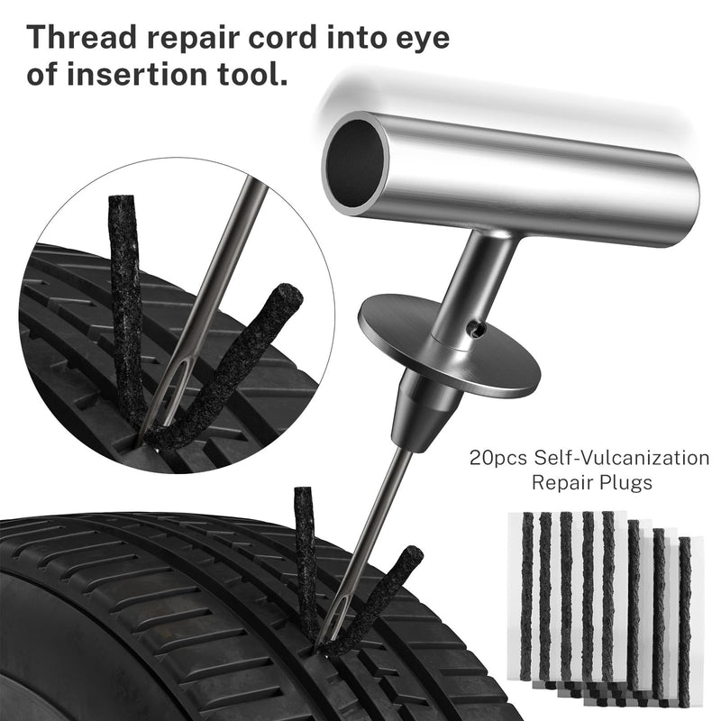 Flat Tire Repair Kit with Plugs 31 Pcs for Car, Motorcycle, ATV, Jeep, Truck, Tractor Flat Tire Puncture Repair