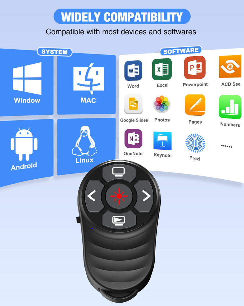 Wireless Finger Ring Presentation Clicker with Laser Pointer & Volume Control - Wearable Slide Advancer Remote for PowerPoint, Mac, Computer, Laptop Red Light-Rechargeable with Finger Ring