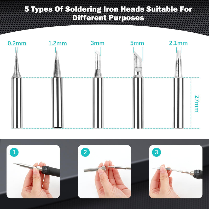 Electric soldering iron set, 60W LCD adjustable temperature soldering iron with on/off switch, 50g soldering wire, 5 soldering tips, soldering iron stand, soldering set for electrical work, welding repair