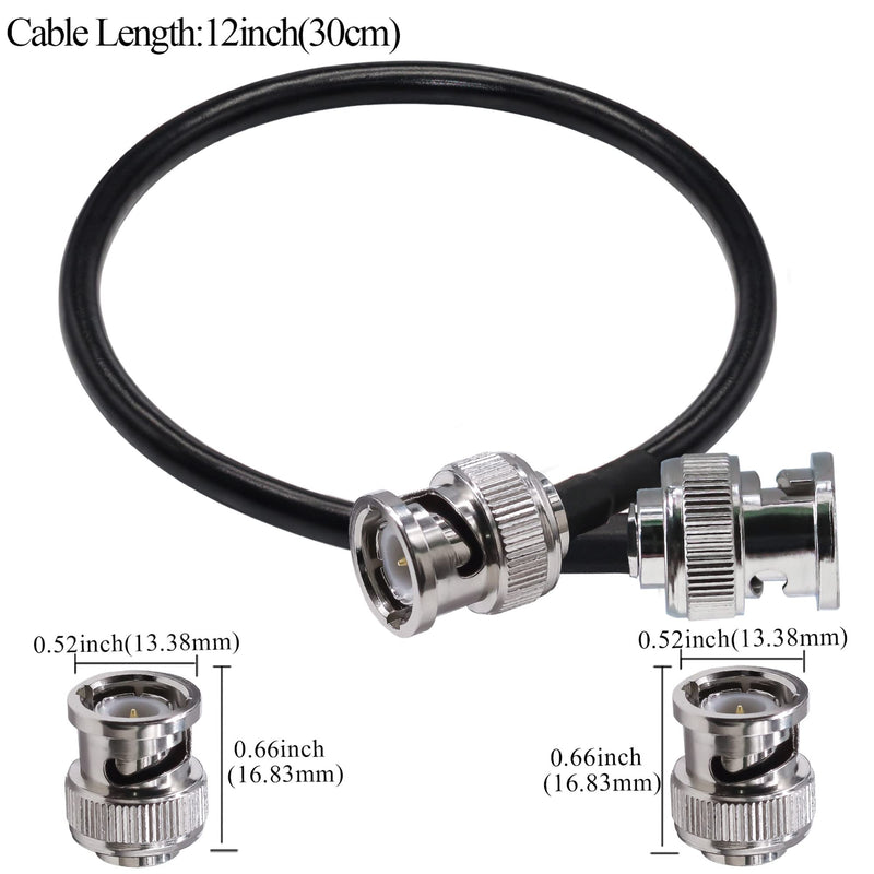 RG58 BNC Cable 50 ohm BNC Jumper, 12 inch (30cm) Low Loss BNC Male to BNC Male Extension Coax Cable for Antenna Analyzer, CB Radio, Security CCTV Camera(2pcs) 0.98 ft-2PCS
