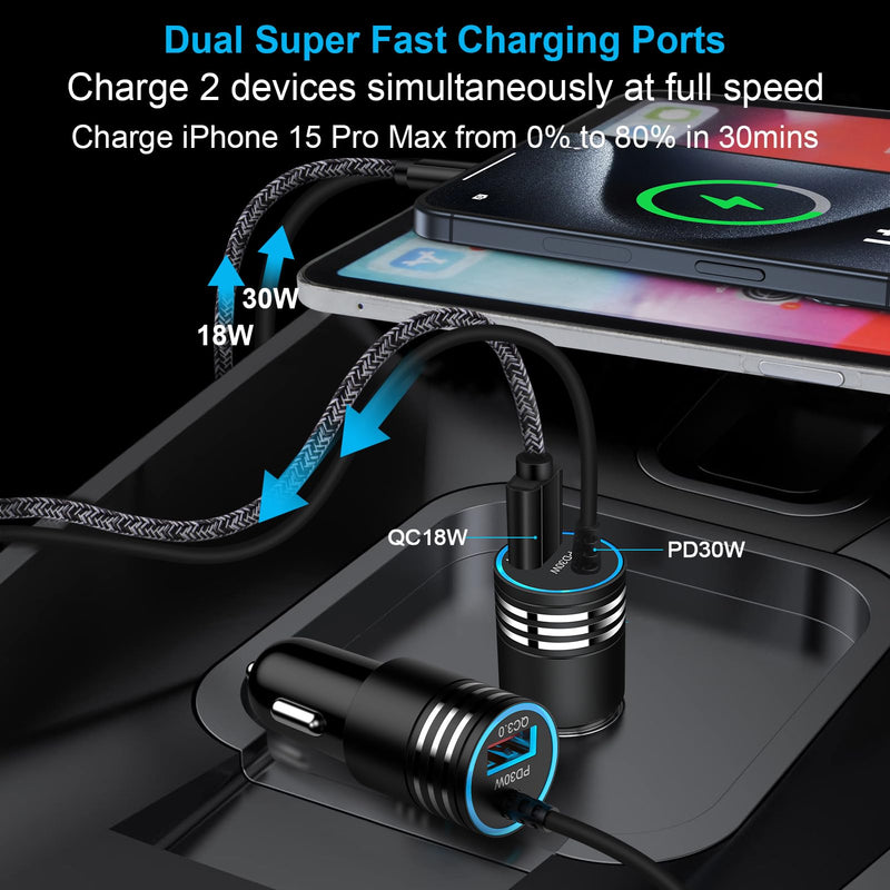 Samsung Car Charger 48W Super Fast USB C Android Car Phone Charger Adapter Cigarette Lighter Charger with Type C Cable Fast Charging for Samsung Galaxy S24 Ultra S23 FE S22 S21 A55 A15 5G A14 A54 A53