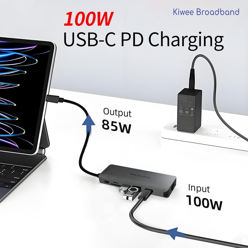 Kiwee Broadband 7-in-1 USB-C Hub with 5Gbps Ethernet, 100W PD Charging, 4K HDMI, 2 USB-A 3.2 Ports, SD/MicroSD Card Reader, Universal Dock for MacBook, Windows Laptop, iPad, Chromebook (KB-USBC-5GH7) KB-USBC-5GH7