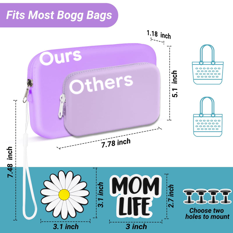 Large Phone Holder for Bogg Bag, Soft Silicone Waterproof Phone Holder with Zipper and Charms for Medium Large Xlarge Bogg Bag Simply Southern Modern Rubber Beach Bag,Purple Purple
