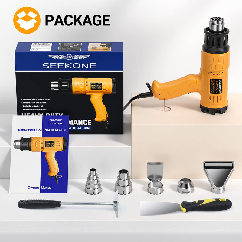 SEEKONE hot air gun kit 2000W (50℃ - 600℃) variable temperature control, hot air dryer with 2 temperature controls, ceramic heater, 4 attachment nozzles, hot air blower Ideal for shrinking hoses
