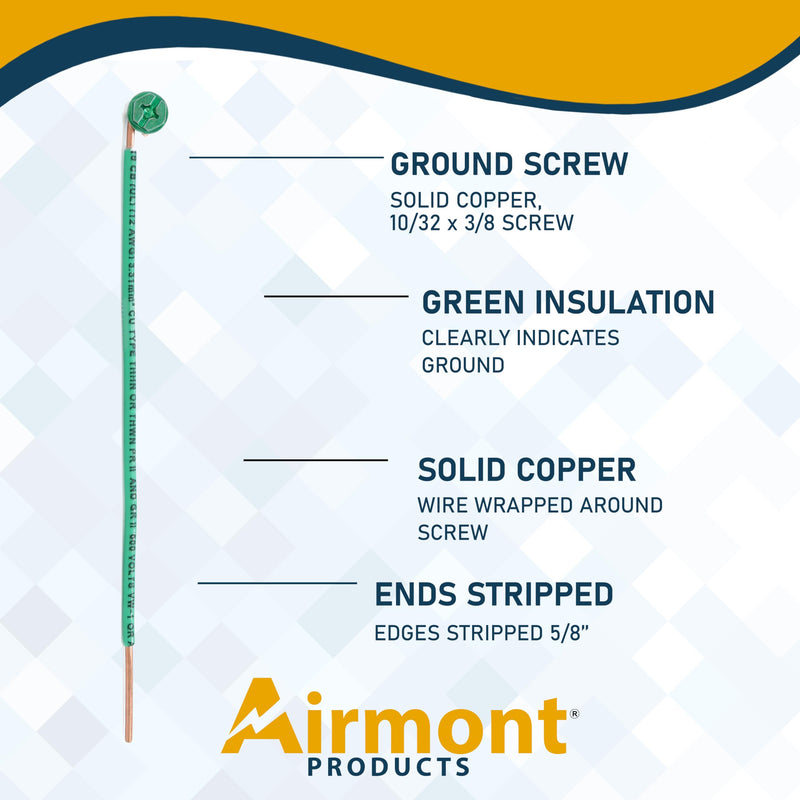 (Pack of 100) 12 AWG Solid Copper Ground Wire with Green Ground Screws – 6.5" Edge-Stripped Grounding Wire, 5/8" Strip, 10-32 x 3/8" Captive Green Screws for Electrical Boxes