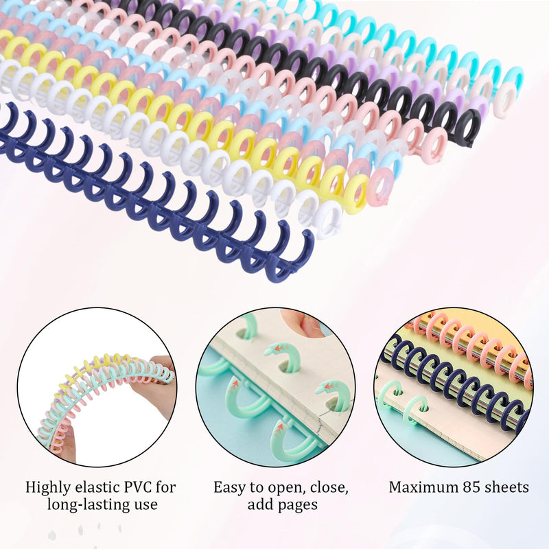 20 Pcs Spiral Binding Coils, Plastic Binding Combs 30 Ring Diameter 0.47inch Add Pages to Notebooks, Snap Close Comb Binding Spines Binder Tabs Dividers, Spiral Notebook Maker Open and Close Easily