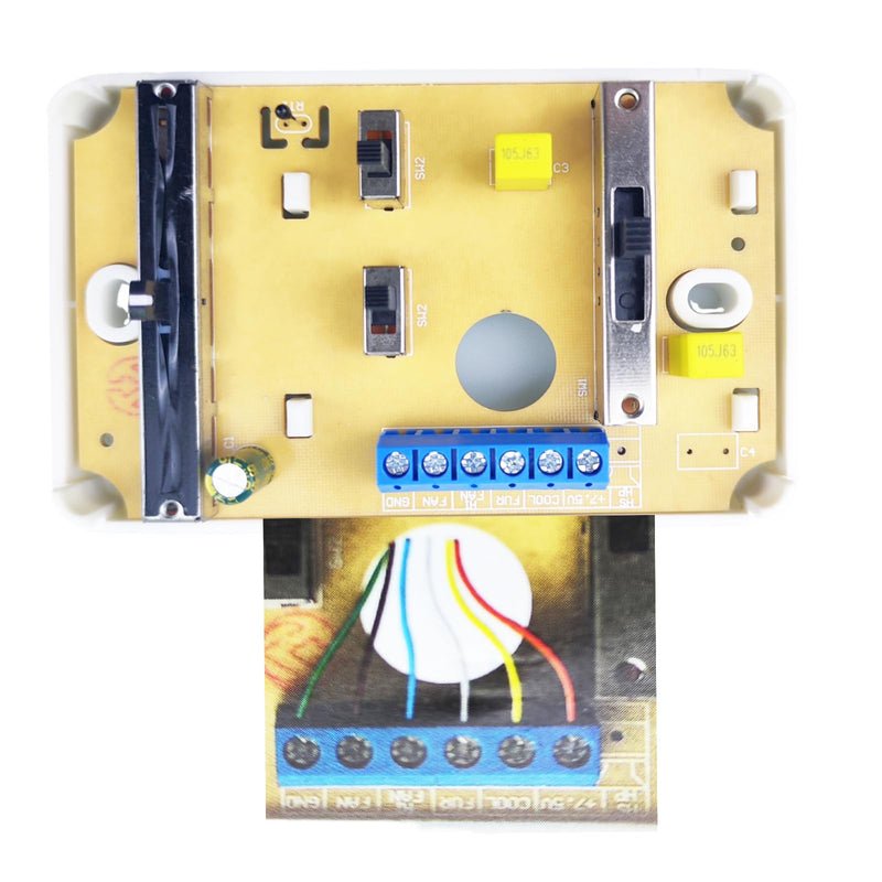 RV Thermostat (Cooling/Heating Furnace only) 6-Wire Analog Controller Leisure Vehicle Heating and Cooling System Controller, for Dometic 3106995.032 Replacement, 12VDC White