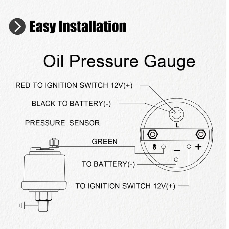 WATERWICH 2" 52mm Oil Pressure Gauge 0-100 PSI DC12V Press Gauge Meter Kit for Car Truck Vehicle Automotive