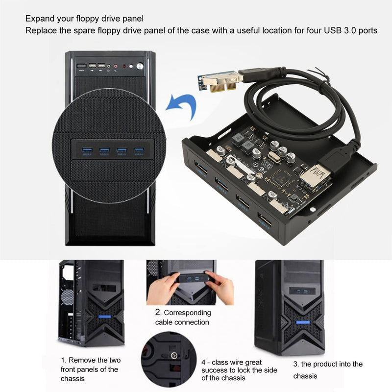 Front Panel PCIE to USB 3.0 Hub with 4 Port, 3.5 Inch PC Front Panel Internal Card Reader PCIE USB Adapter with 4 X USB3.0 Output Port for Computer Case Front Bay