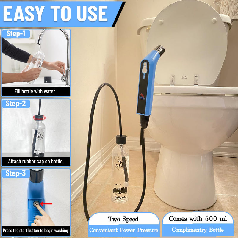 Orca Portable Travel Bidet Bottle Handheld Personal Sprayer, Electric Travel Bidet Camping Bathroom Personal Hygiene Cleaning Baby Care Toilet Sprayer Cleaning + 2 L Pouch